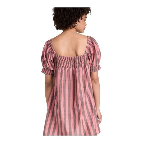 Mille Jane Size XS • Resort & Travel Mini Dress in Pink Gray Stripe Puff Sleeve - Picture 2 of 15